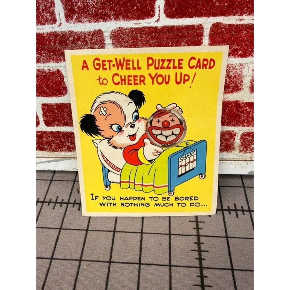 Vintage 1948 Barker Get Well Puzzle Card Dog Clown Ball Game